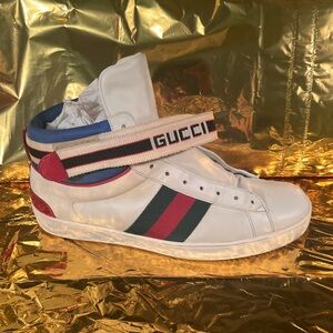 Gucci white Leather high top snakeskin sneakers